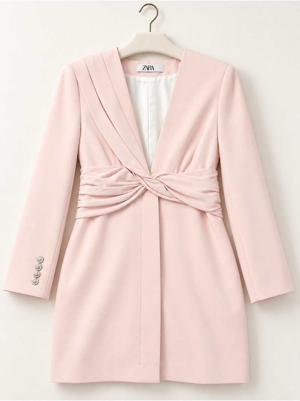 ZARA Blush Pink Twist-Front Blazer Dress NWT Size L